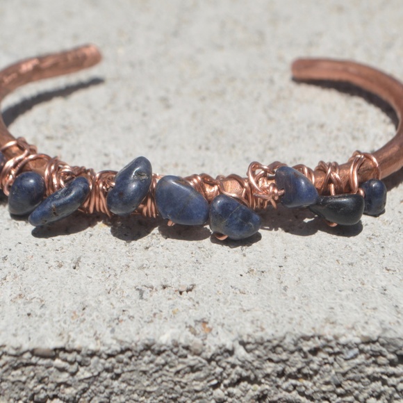 Blue Sapphire Copper Cuff Bracelet Artisan Reiki - Picture 3 of 8